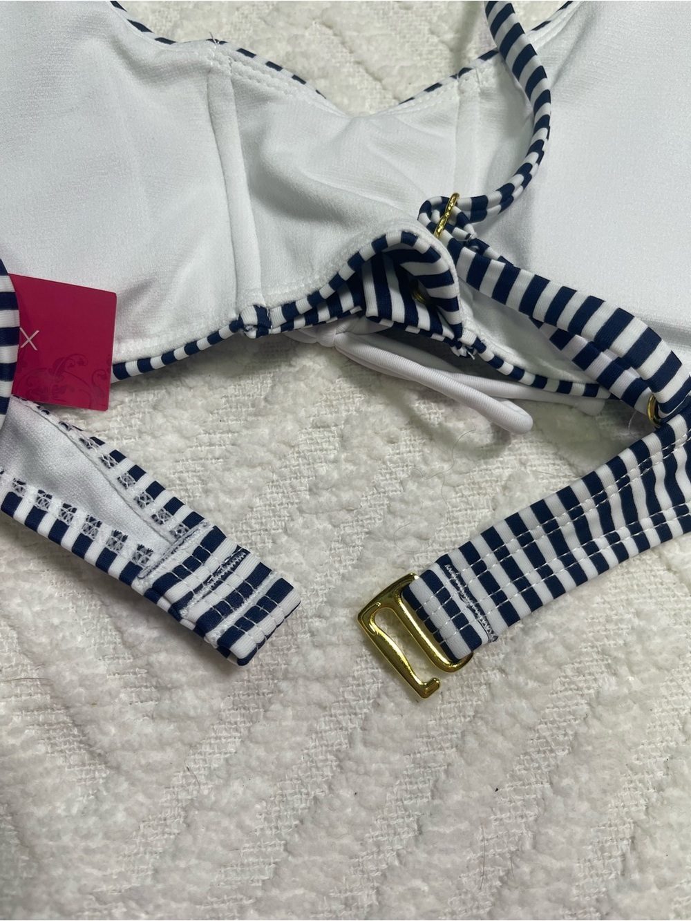 Xhilaration Navy and White Striped Lace-Up Bikini Top - Picture 7 of 7